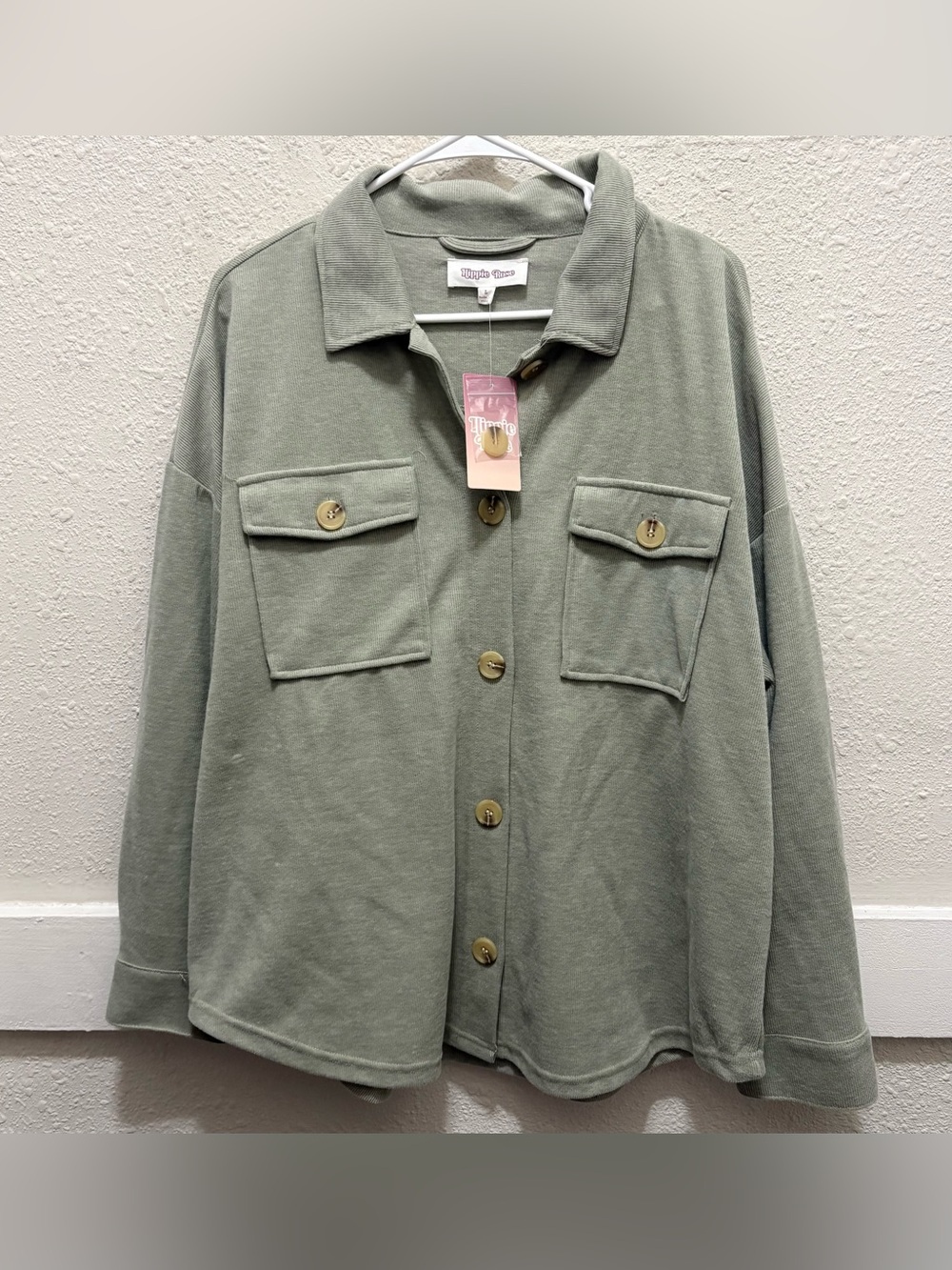 Hippie Rose Button Down Shacket in Seagrass NWT Large